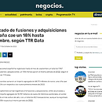 El mercado de fusiones y adquisiciones en Espaa cae un 18% hasta septiembre, segn TTR Data